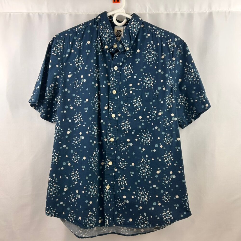 Kennington Blue Dot Splash Short Sleeve Button Down Size XL